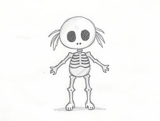 Fototapeta premium Cute Skeleton Character Sketch with Big Eyes and Tiny Limbs