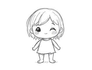 Cartoon Child Winking Sketch with Simplistic Style and White Background