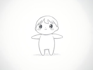 Cute Anime Style Baby Illustration with Sketch Details and Simple Design