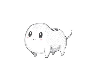 Fototapeta premium Cute Cartoon Creature Sketch with Round Body and Small Tail