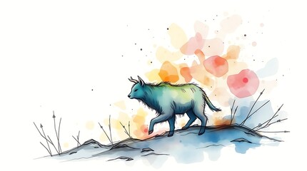 Watercolor Painting of a Blue Mythical Creature