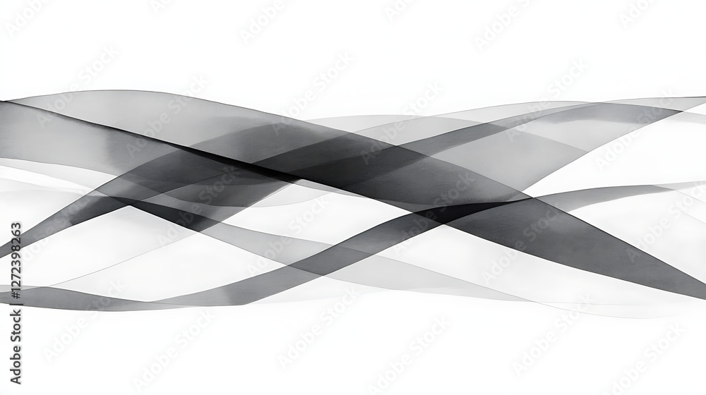 Poster abstract grayscale ribbon waves flowing design with soft light and shadows overlaying each other.