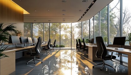 Contemporary Office Interior with Ergonomic Chairs and Minimalist Desks Enhanced by Natural Light