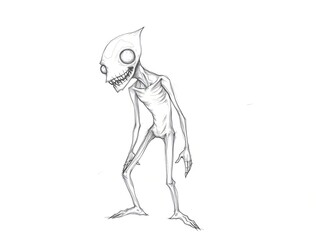 Fototapeta premium Creepy Sketch Art of an Alien Figure with Large Eyes