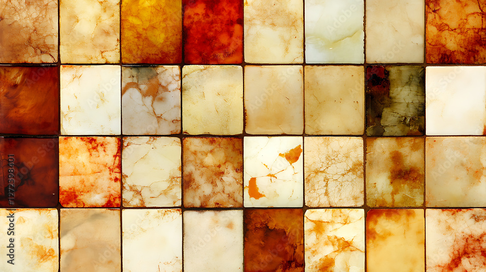 Aufkleber abstract grid of stone tiles with earthy marble textures and square format for design and decoration