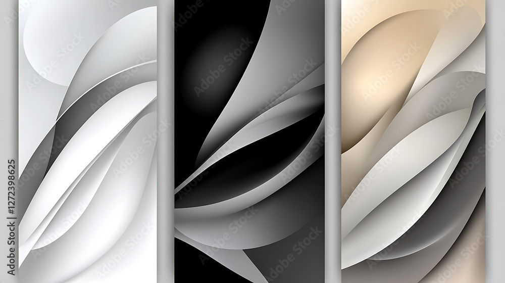 Poster abstract layered forms serene compositions with gentle curves and subtle gradients artistic display.