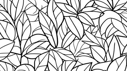 Fototapeta premium Abstract Leaves Pattern Background Black Outline Artistic Design Contemporary Stylized Illustration.