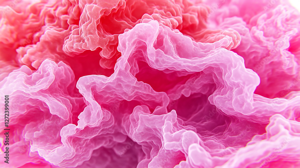 Poster abstract organic pink and red formation with fluid shapes macro rendering and cellular structure.
