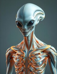3d rendered illustration of a human skeleton alien in futuristic concept
