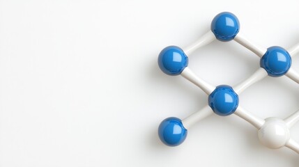 Fototapeta premium Molecular Structure Model with Blue and White Atoms on White Background