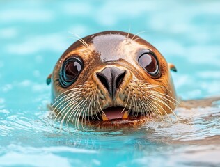 Fototapeta premium Curious Seal Pup in Turquoise Water
