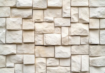 Creamy Off White Stone Wall Texture Background with Rectangular Blocks