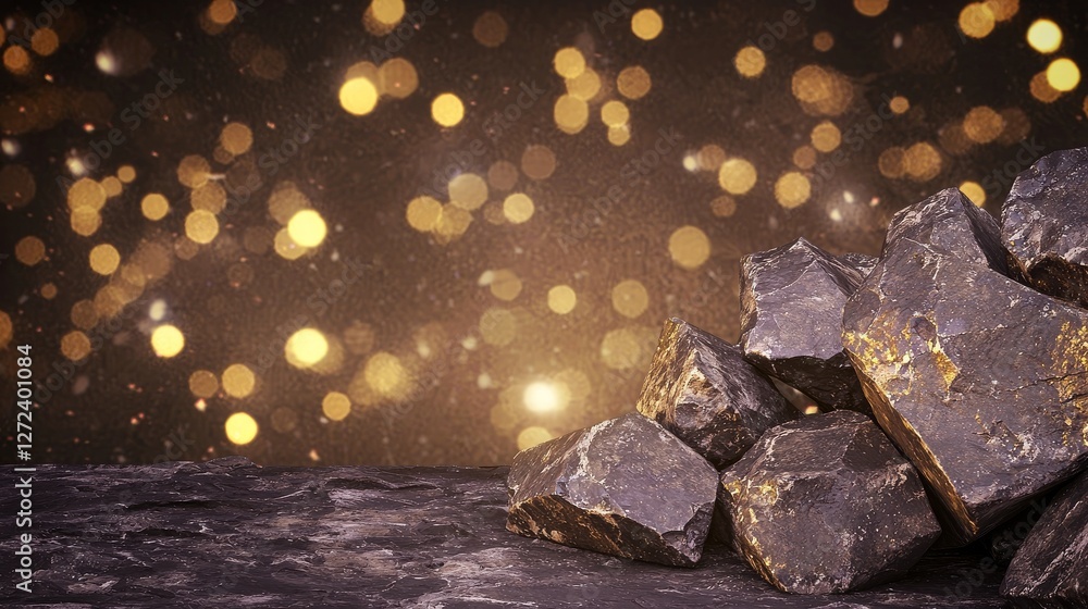 Poster close-up view of rocks and stones on right side with bokeh background in soft focus