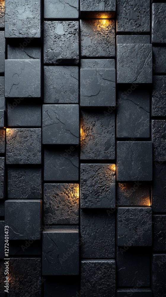 Poster textured block wall with subtle lighting dark modern and sophisticated design for backgrounds