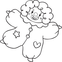 Happy Clown Jumping outline doodle