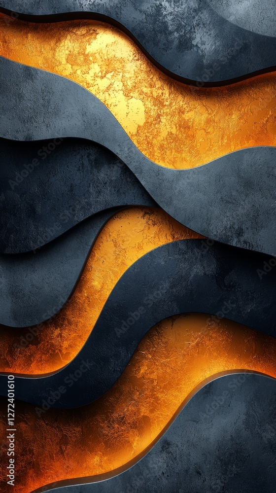 Poster abstract wavy pattern metal and textured surfaces creating dynamic contrast and modern aesthetic