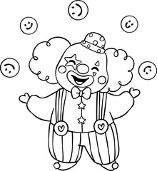 Clown Juggling smile emoji Outline Doodle Hand Drawn