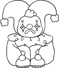 Sad Clown Cartoon outline doodle Hand drawn