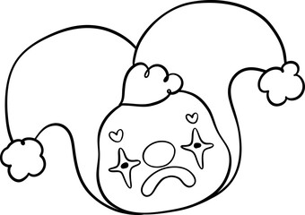 Sad Face Clown with Hat outline doodle hand drawn