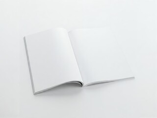 A blank white magazine, open to a double-page spread, ready for your content.