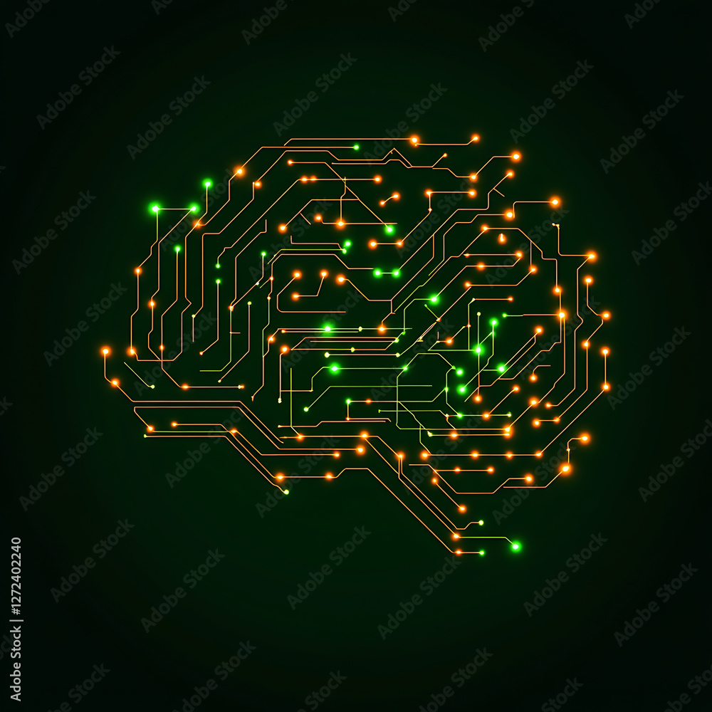 Poster artificial intelligence conceptual brain circuitry neural network design innovation of technology.