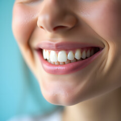 Obraz premium A closeup on a perfect teeth of woman smiling.