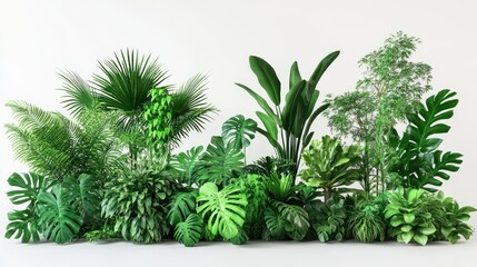 Lush greenery featuring various tropical plants arranged aesthetically.
