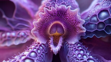 Obraz premium Vibrant Close-Up of a Unique Purple Flower Revealing Intricate Textures and Patterns in a Natural Setting