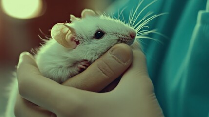 Close-Up of a Tiny White Mouse Being Held in Gentle Hands