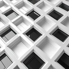 Fototapeta premium Minimalist Black and White Geometric Pattern of Interconnected Rectangles in Modern Architectural Style