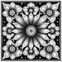 Black and White Art Deco Inspired Geometric Pattern with Central Star Motif for Modern Backgrounds