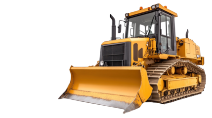A yellow bulldozer with a large blade on the front