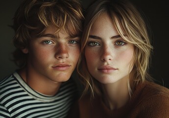 Stylish Couple in Sunglasses Modern Portrait Chiaroscuro Fashion