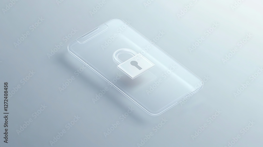 Poster digital security concept with a smartphone featuring a lock symbol on a light background