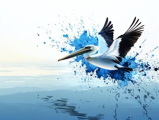 A pelican flying over the ocean