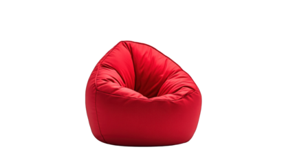 A red bean bag chair sits on a white background