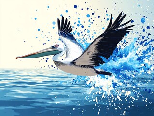 A pelican flying over the ocean