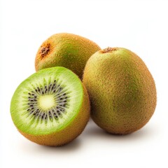 Kiwis cut open on plain background, showcasing the fruit for healthy eating, cooking