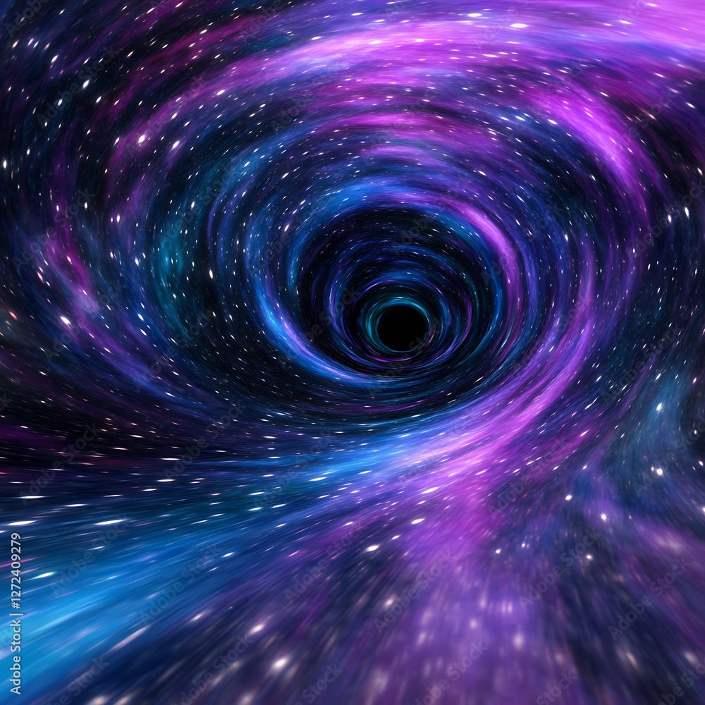 Poster cosmic whirlpool portal in hyperspace journey through colorful galaxy endless tunneling and speed.