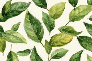 Vibrant watercolor painting of lush green leaves. Perfect for nature-themed designs, adding a fresh, organic feel.