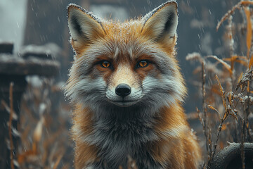 Obraz premium Captivating Fox Portrait in a Snowy Winter Wildeness Scene Close Up