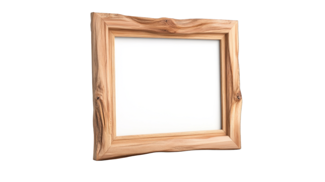 A wooden frame with a white background