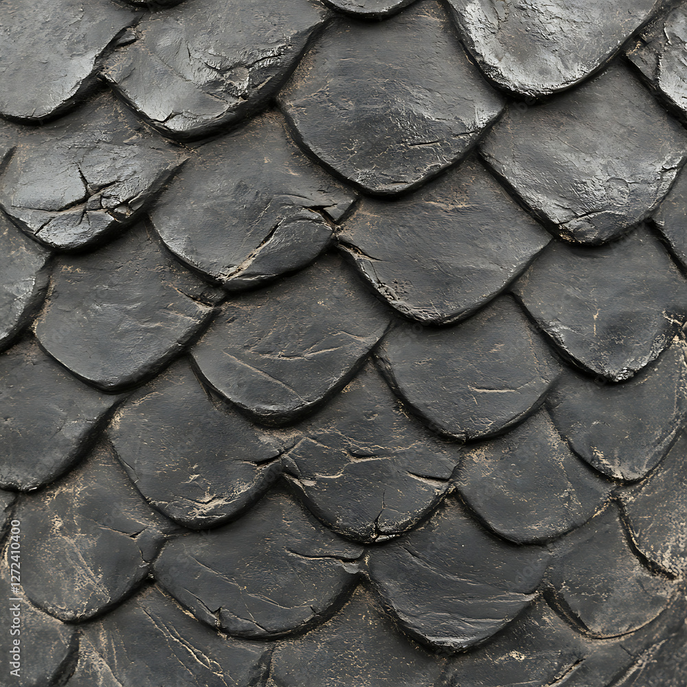 Poster dark scales interlocking texture seamless pattern stone surface detail design decorative element.