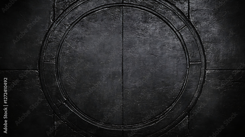 Poster dark stone panel with circular design element texture background with geometric shapes decor.