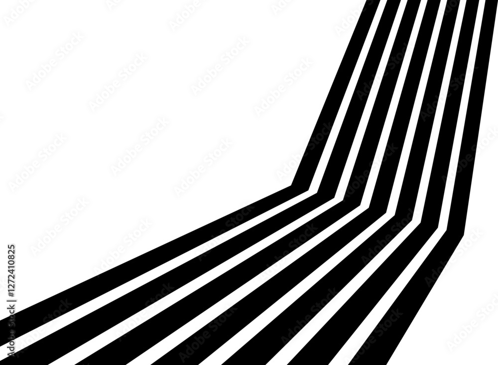 Sticker abstract perspective line stripes in black color with 3d dimensional effect isolated on white.