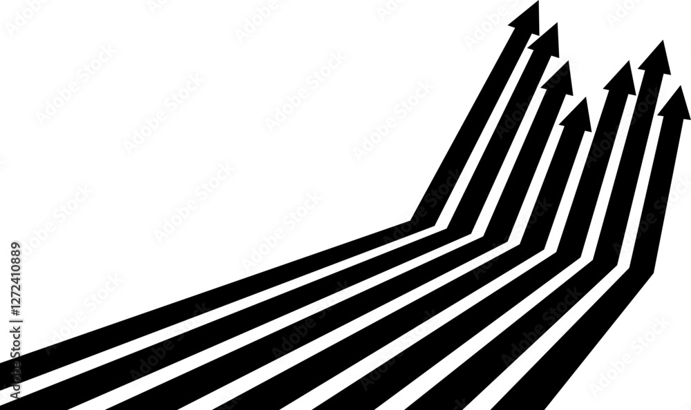 Poster abstract perspective line stripes arrow in black with 3d dimensional effect isolated on white.