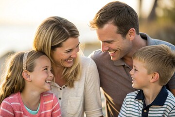 Obraz premium Happy Smiling Family Enjoying Time Together Outdoors