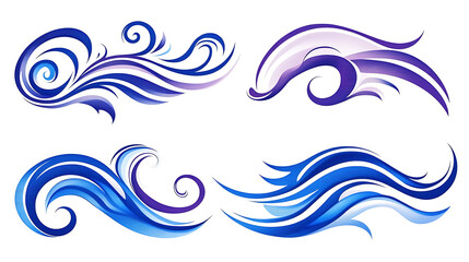Decorative Abstract Water Wave Designs in Blue and Purple Tones for Artistic Projects.