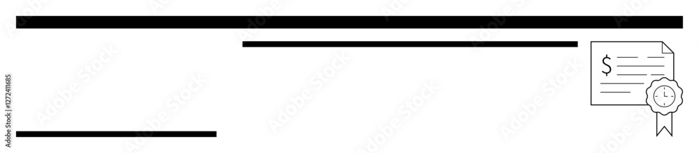 Poster document layout with text lines and certification seal in black and white. ideal for official docume