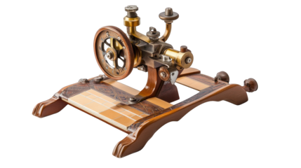 A vintage looking machine with a wooden base and a metal top